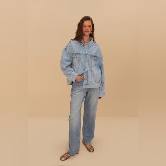 Farm Rio: Denim Embroidered Bows Pants - Picture 4 of 10